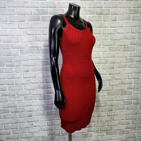 Vintage Y2K Great‎ American Sportswear Red Metallic Ribbed Knit Sleeveless Dress - Picture 5 of 8